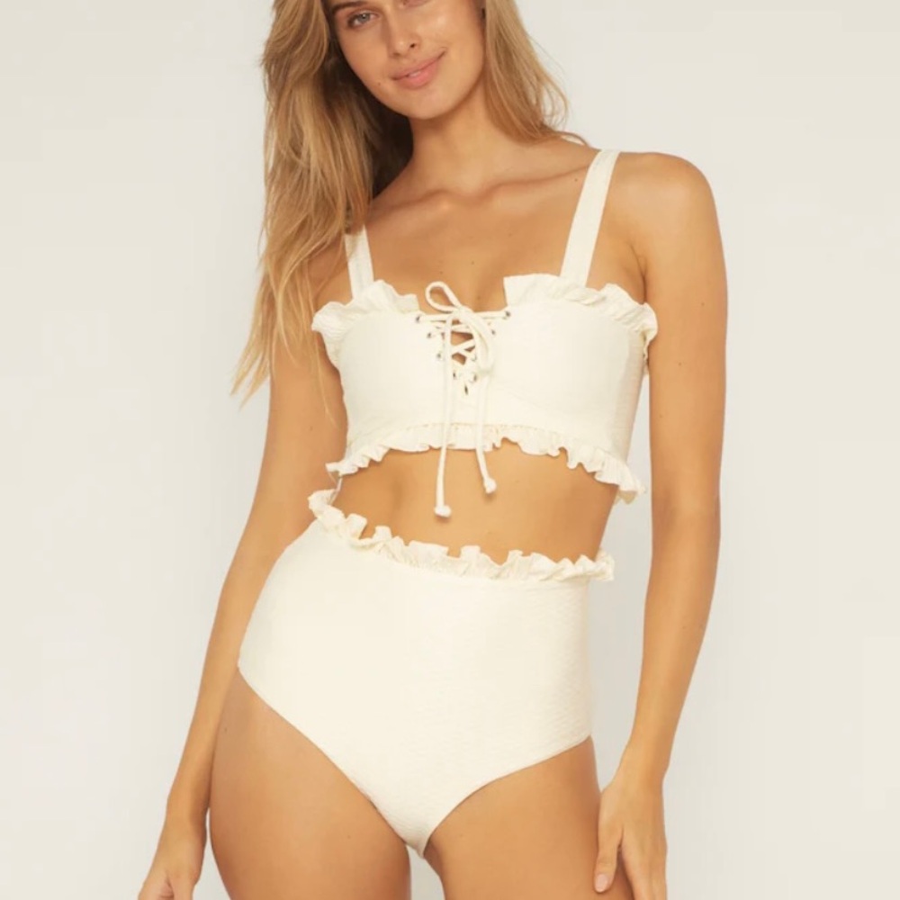 Citrine Cream High Waisted Ruffle Bikini Set